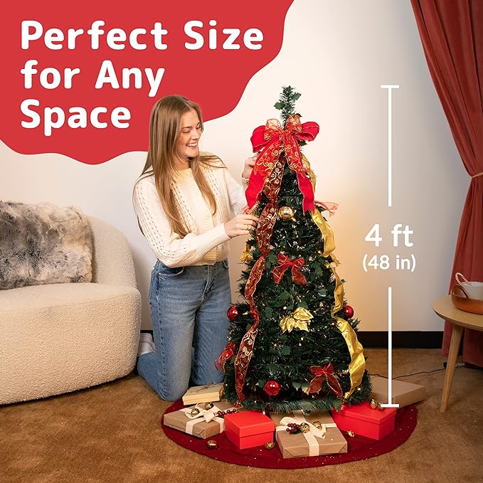 6 Ft Prelit Full Christmas Tree Decor,Fire-Resistant Collapsible