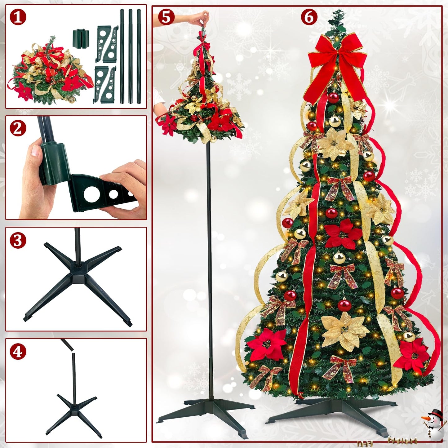 6 Ft Prelit Full Christmas Tree Decor,Fire-Resistant Collapsible