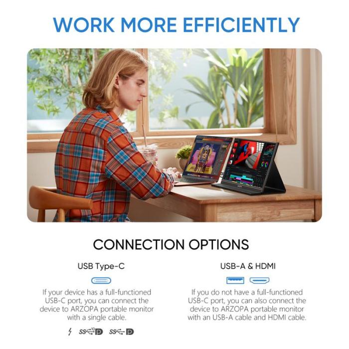 ARZOPA 15.6'' FHD Portable Monitor | USB-C, HDMI, HDR, Eye Care | For PC, Mac, Xbox, PS5, Switch, iPhone