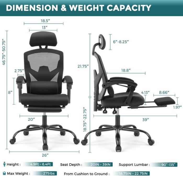 Ergonomic High Back Office Chair with Lumbar Support & Adjustable Headrest (Optional Footrest)