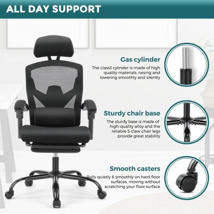 Ergonomic High Back Office Chair with Lumbar Support & Adjustable Headrest (Optional Footrest)