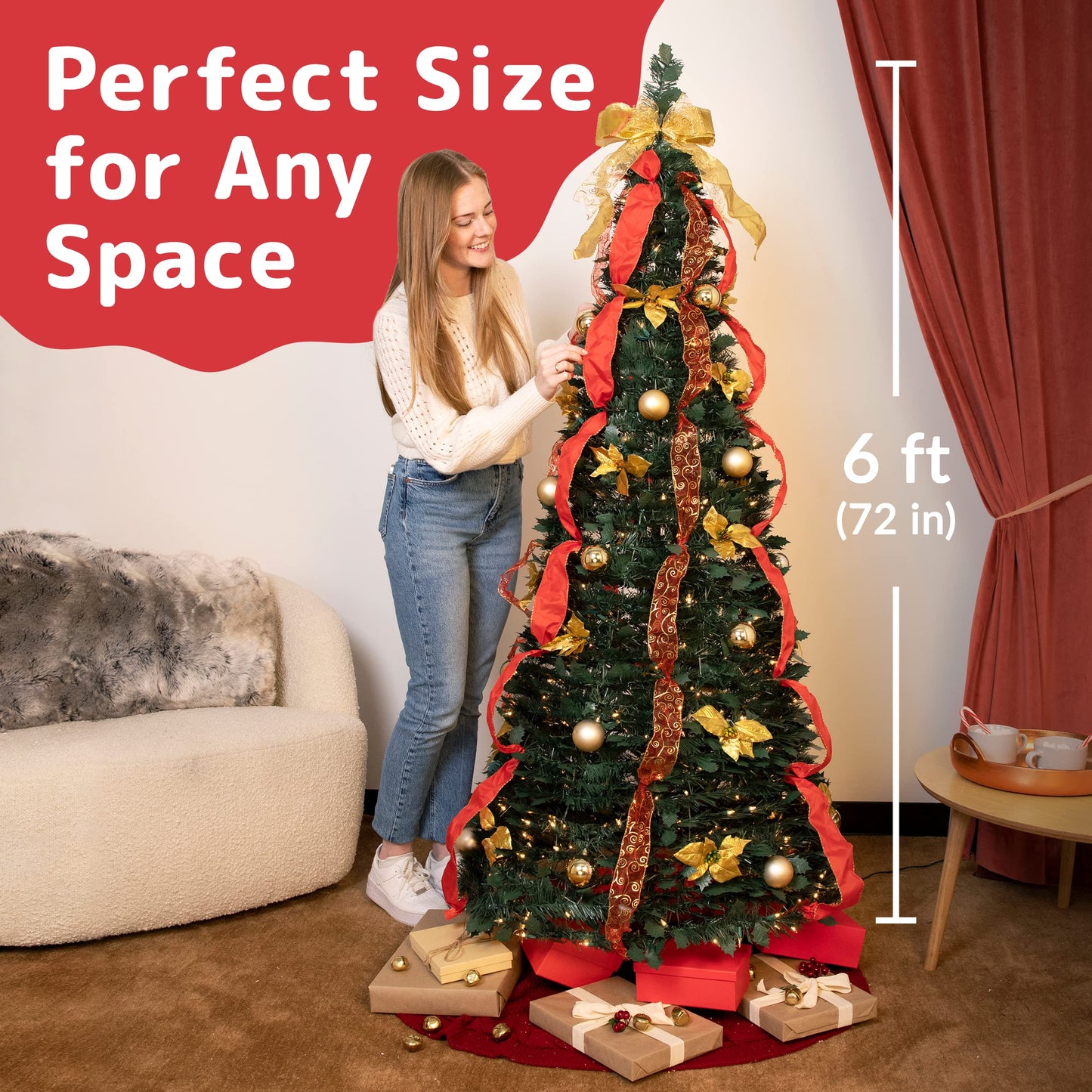 6 Ft Prelit Full Christmas Tree Decor,Fire-Resistant Collapsible