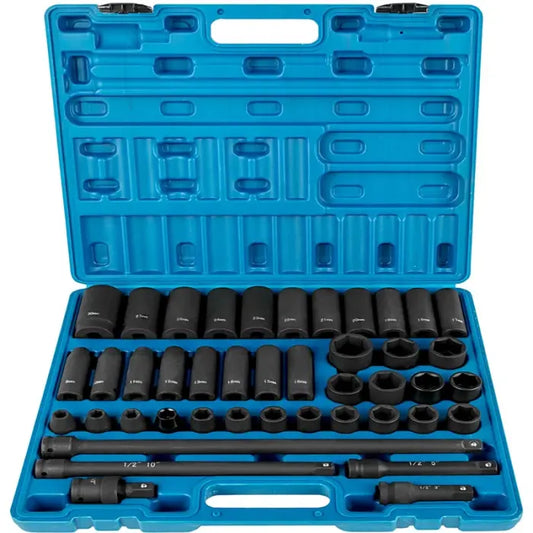 VEVOR 43-Piece 1/2 Inch Impact Socket Set, 6-Point Metric Deep & Shallow Sockets, 9-30mm